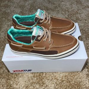 Brown and Teal Finatic Boat Shoes
